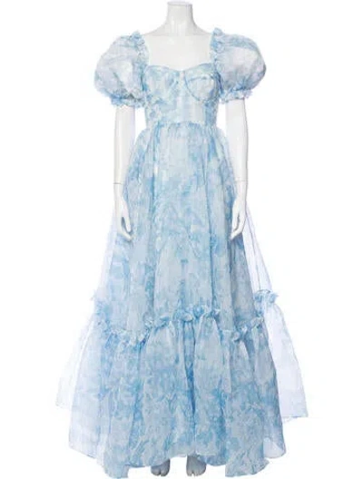 Pre-owned Selkie Floral Print Long Dress In Blue