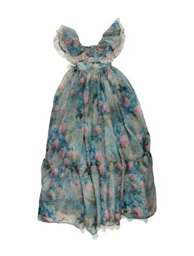 Pre-owned Selkie Floral Print Long Dress In Green