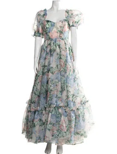 Pre-owned Selkie Floral Print Long Dress In Green
