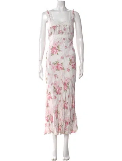 Pre-owned Selkie Floral Print Long Dress In Pink