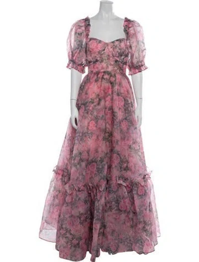 Pre-owned Selkie Floral Print Long Dress In Pink