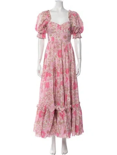 Pre-owned Selkie Floral Print Long Dress In Pink