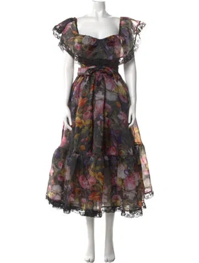Pre-owned Selkie Floral Print Long Dress W/ Tags In Black
