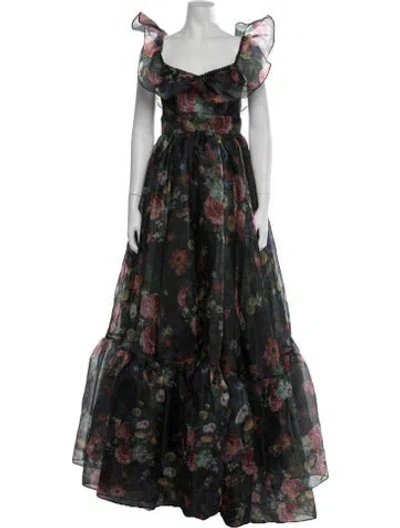 Pre-owned Selkie Floral Print Long Dress W/ Tags In Black