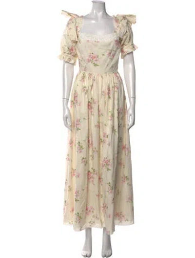 Pre-owned Selkie Floral Print Long Dress W/ Tags In Neutrals