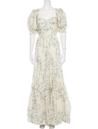 Pre-owned Selkie Floral Print Long Dress W/ Tags In Neutrals