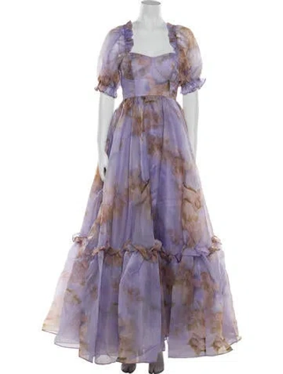 Pre-owned Selkie Floral Print Long Dress W/ Tags In Purple