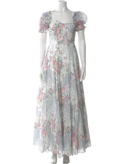 Pre-owned Selkie Floral Print Long Dress W/ Tags In White