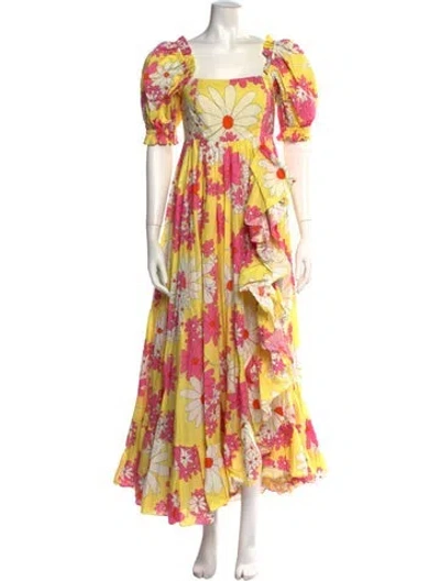 Pre-owned Selkie Floral Print Long Dress W/ Tags In Yellow