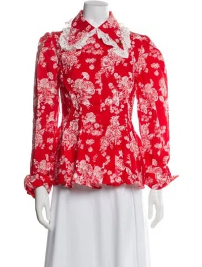 Pre-owned Selkie Floral Print Long Sleeve Blouse W/ Tags In Red