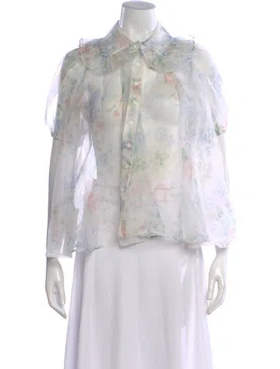 Pre-owned Selkie Floral Print Long Sleeve Blouse In White