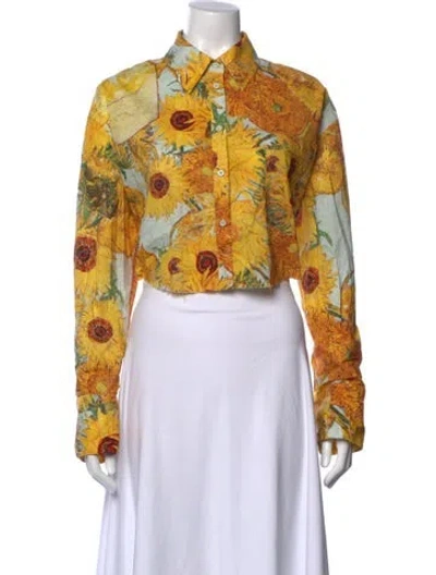 Pre-owned Selkie Floral Print Long Sleeve Button-up Top In Yellow