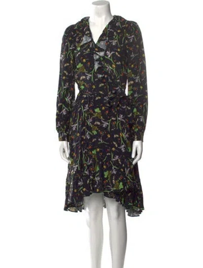 Pre-owned Selkie Floral Print Midi Length Dress In Black