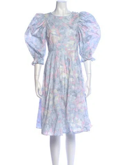 Pre-owned Selkie Floral Print Midi Length Dress In Blue