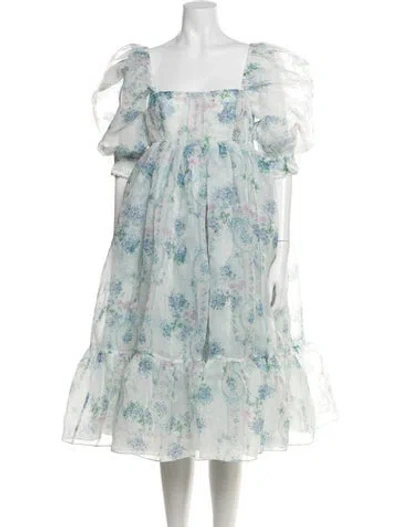 Pre-owned Selkie Floral Print Midi Length Dress In Blue