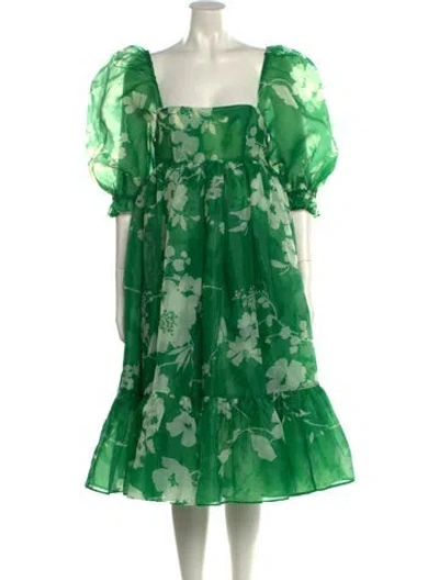 Pre-owned Selkie Floral Print Midi Length Dress In Green