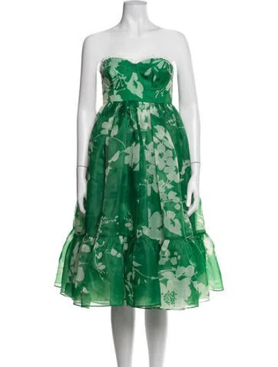 Pre-owned Selkie Floral Print Midi Length Dress In Green
