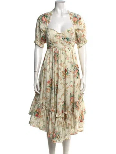 Pre-owned Selkie Floral Print Midi Length Dress In Neutrals