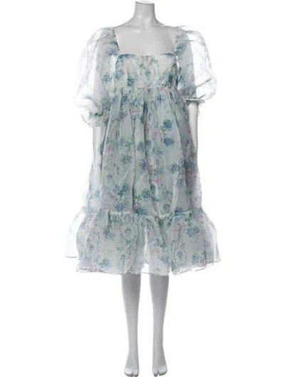 Pre-owned Selkie Floral Print Midi Length Dress W/ Tags In Blue