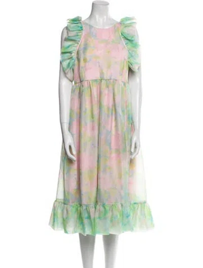 Pre-owned Selkie Floral Print Midi Length Dress W/ Tags In Green