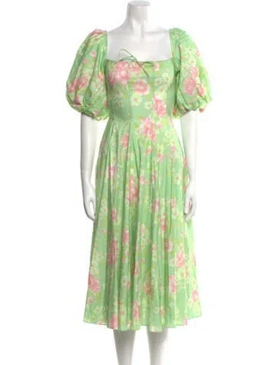 Pre-owned Selkie Floral Print Midi Length Dress W/ Tags In Green