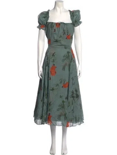 Pre-owned Selkie Floral Print Midi Length Dress W/ Tags In Green
