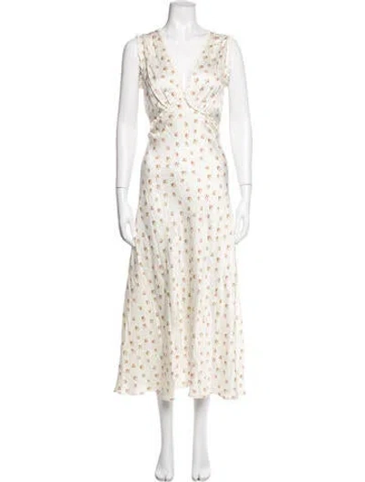 Pre-owned Selkie Floral Print Midi Length Dress W/ Tags In White