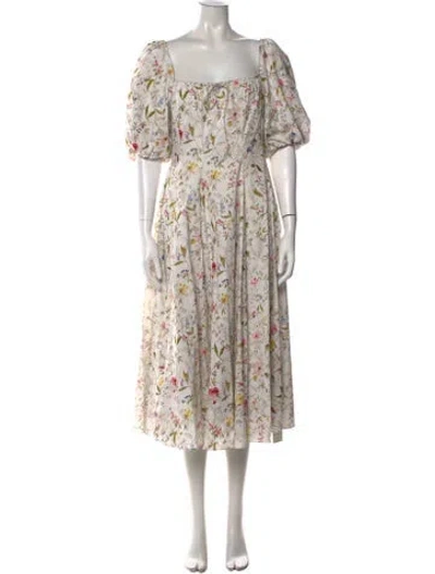 Pre-owned Selkie Floral Print Midi Length Dress In White