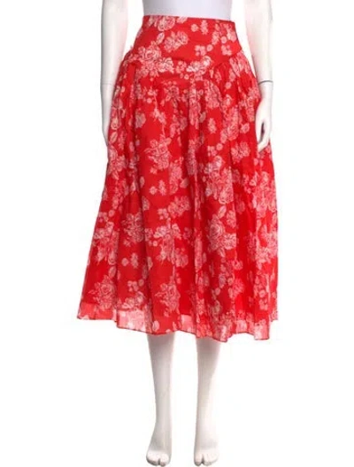 Pre-owned Selkie Floral Print Midi Length Skirt W/ Tags In Orange