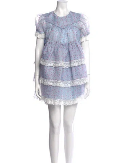 Pre-owned Selkie Floral Print Mini Dress In Blue