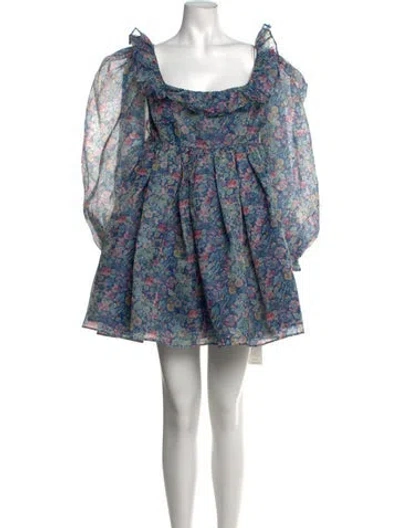 Pre-owned Selkie Floral Print Mini Dress In Blue