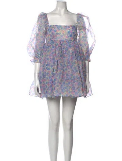 Pre-owned Selkie Floral Print Mini Dress In Blue/pink