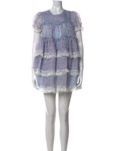 Pre-owned Selkie Floral Print Mini Dress In Blue/pink