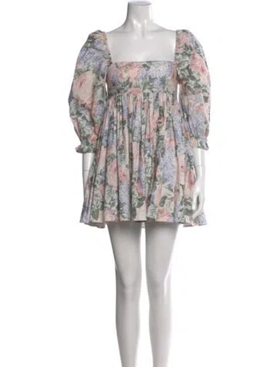 Pre-owned Selkie Floral Print Mini Dress In Green