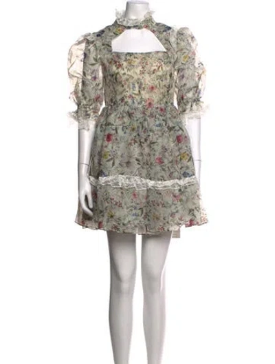 Pre-owned Selkie Floral Print Mini Dress In Green