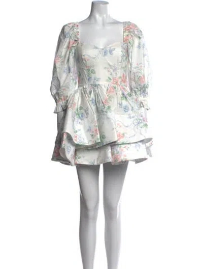 Pre-owned Selkie Floral Print Mini Dress In Green