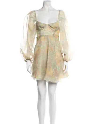 Pre-owned Selkie Floral Print Mini Dress In Green