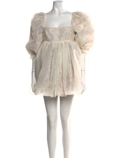 Pre-owned Selkie Floral Print Mini Dress In Neutrals
