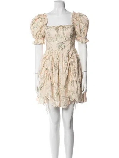Pre-owned Selkie Floral Print Mini Dress In Neutrals