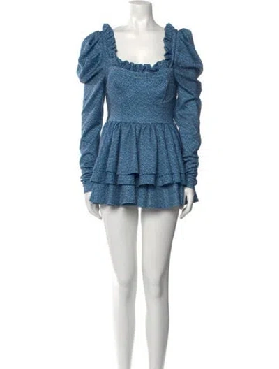 Pre-owned Selkie Floral Print Mini Dress W/ Tags In Blue