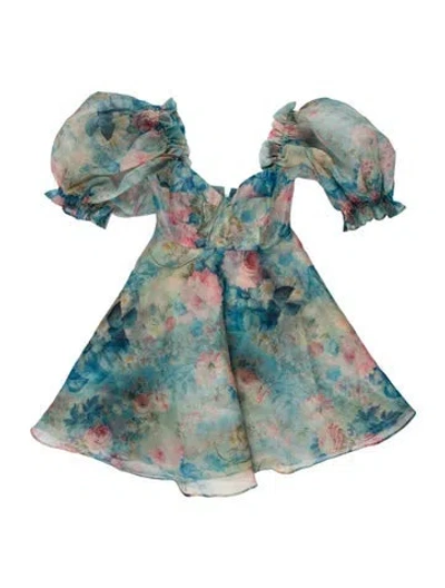 Pre-owned Selkie Floral Print Mini Dress W/ Tags In Blue