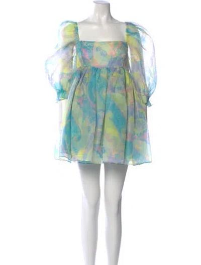 Pre-owned Selkie Floral Print Mini Dress W/ Tags In Blue