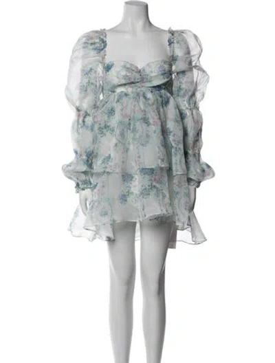 Pre-owned Selkie Floral Print Mini Dress W/ Tags In Blue