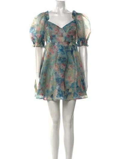Pre-owned Selkie Floral Print Mini Dress W/ Tags In Green