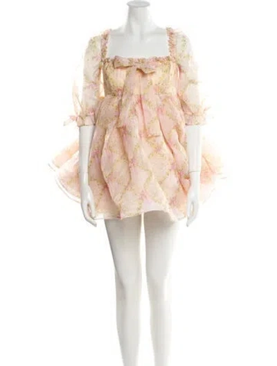 Pre-owned Selkie Floral Print Mini Dress W/ Tags In Neutral