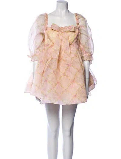 Pre-owned Selkie Floral Print Mini Dress W/ Tags In Neutral