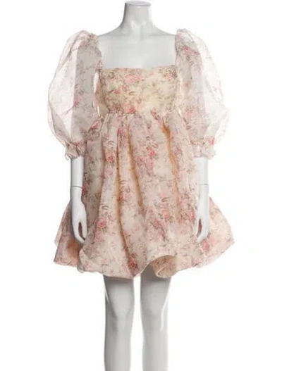 Pre-owned Selkie Floral Print Mini Dress W/ Tags In Neutral