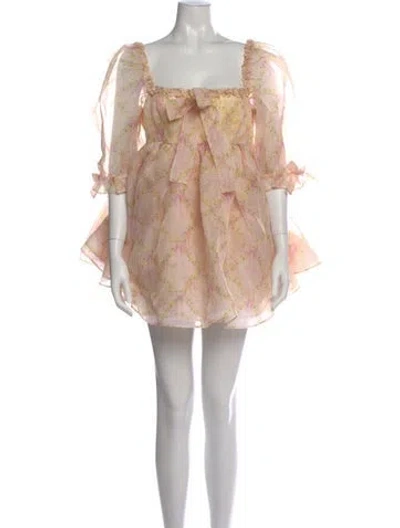 Pre-owned Selkie Floral Print Mini Dress W/ Tags In Neutral
