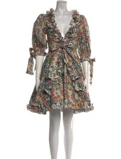 Pre-owned Selkie Floral Print Mini Dress W/ Tags In Neutrals