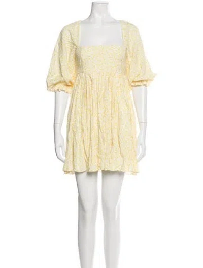 Pre-owned Selkie Floral Print Mini Dress In Yellow